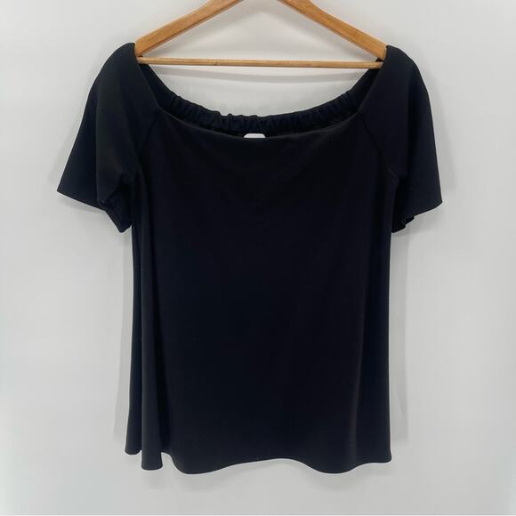 The Nines by HATCHT Maternity Short Sleeve Off the Shoulder Ponte Top Black XL - Picture 2 of 9